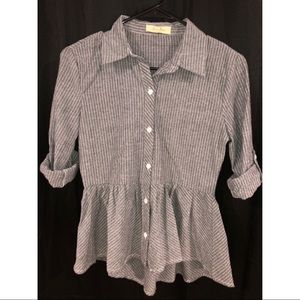 Love Notes gray stripe blouse button up